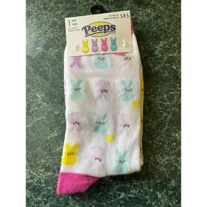 NEW PEEPS White with Multi-Color Bunny Easter Crew Socks Unisex Adult Size 5-9.5
